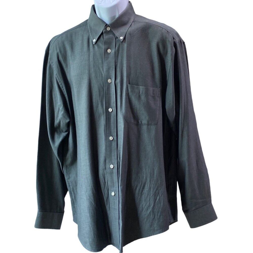 Heritage Turnbury Mens L Career Gray Button Up Cotton Petite Stripe Dress Shirt